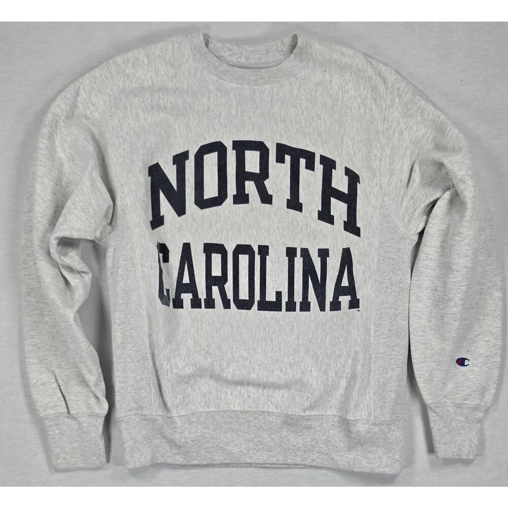 Champion Reverse Weave North Carolina Crewneck Sweatshirt Gray Spell Out Small
